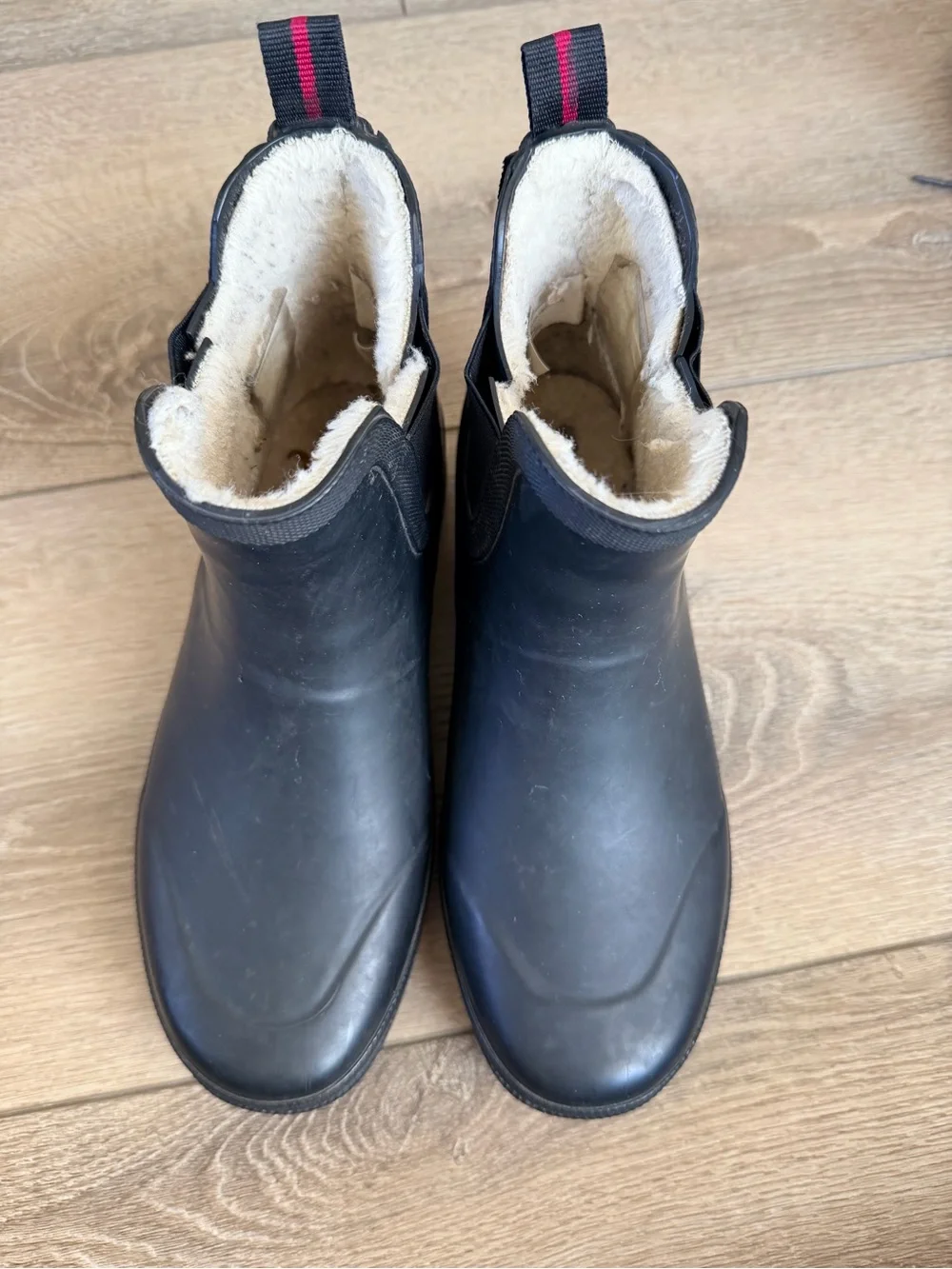 Tretorn Black Chelsea Waterproof Rain Boots with Fleece Lining
